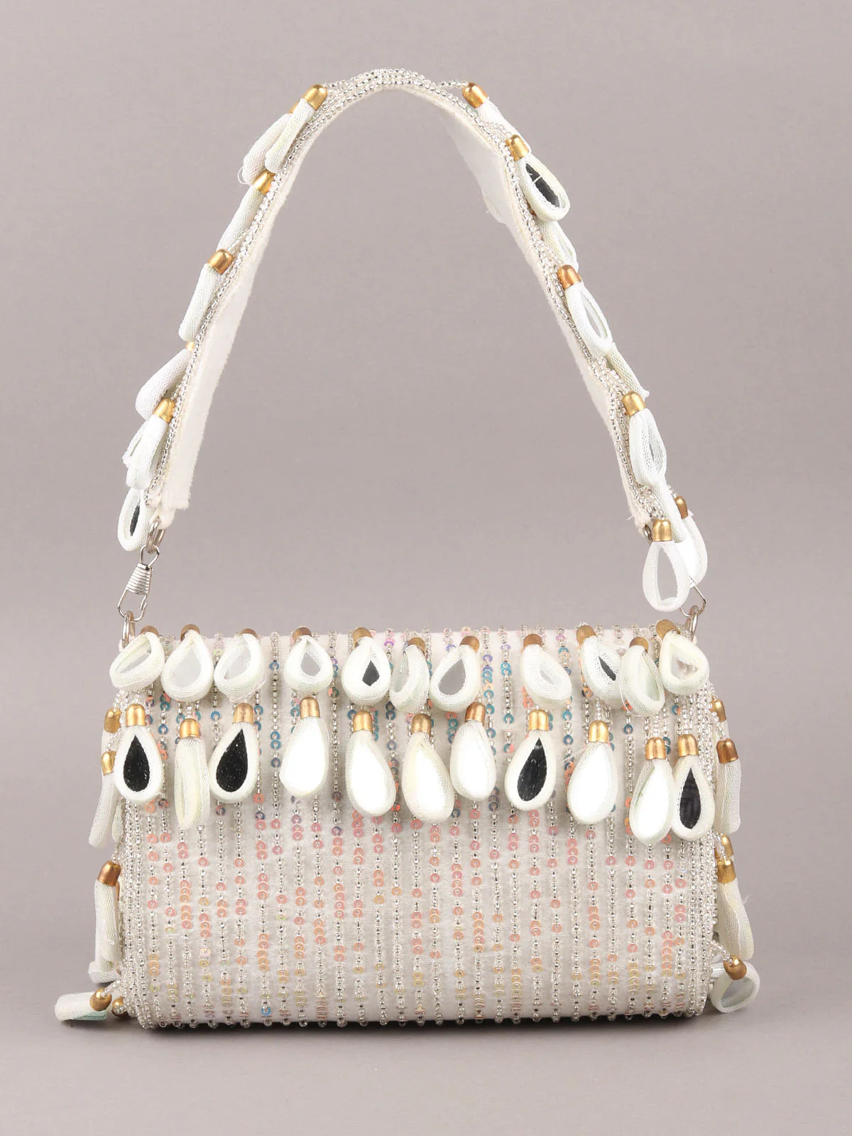 Odette White Tassels Embellished Clutch For Women - Image 6