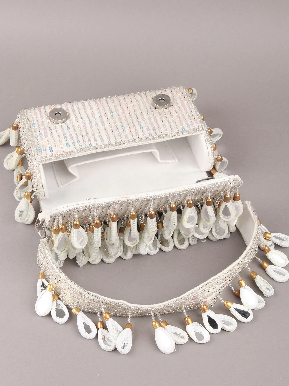 Odette White Tassels Embellished Clutch For Women - Image 7