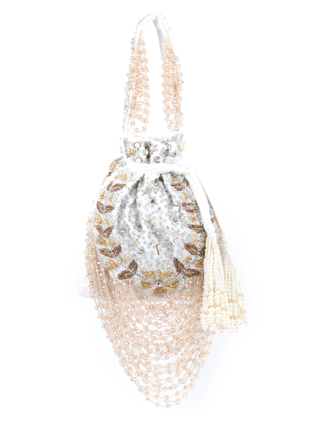 Odette White Velvet Embellished Potli For Women - Image 4