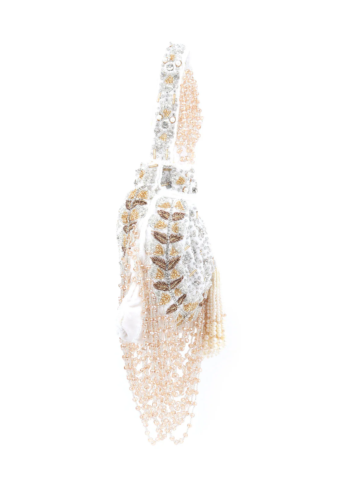 Odette White Velvet Embellished Potli For Women - Image 5