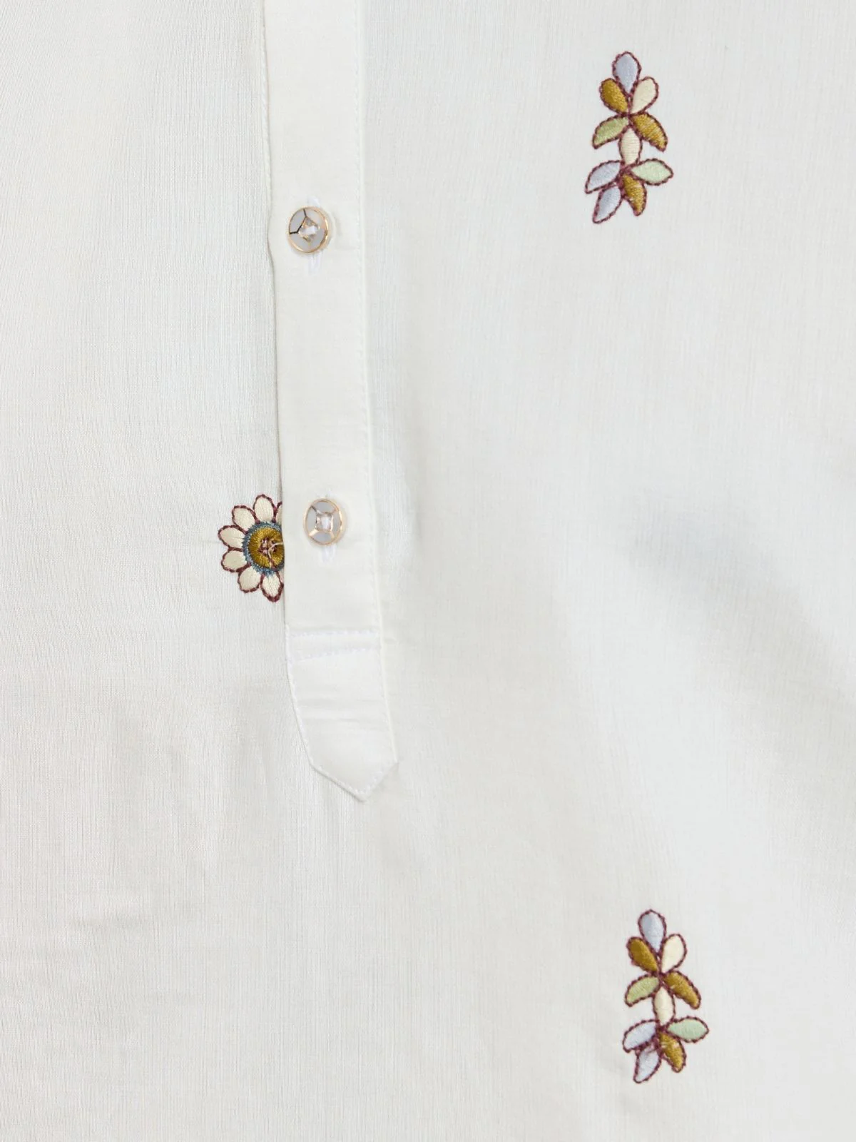 Odette White Viscose Silk Embroidered Stitched Kurta For Men - Image 8