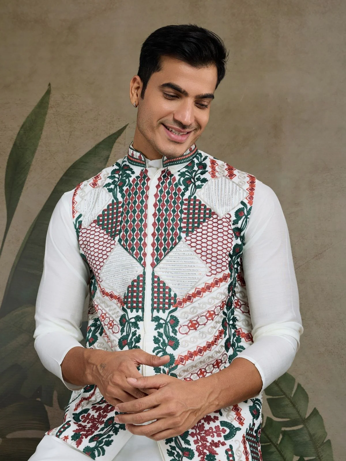 Odette White Viscose Silk Embroidered Stitched Kurta For Men - Image 5