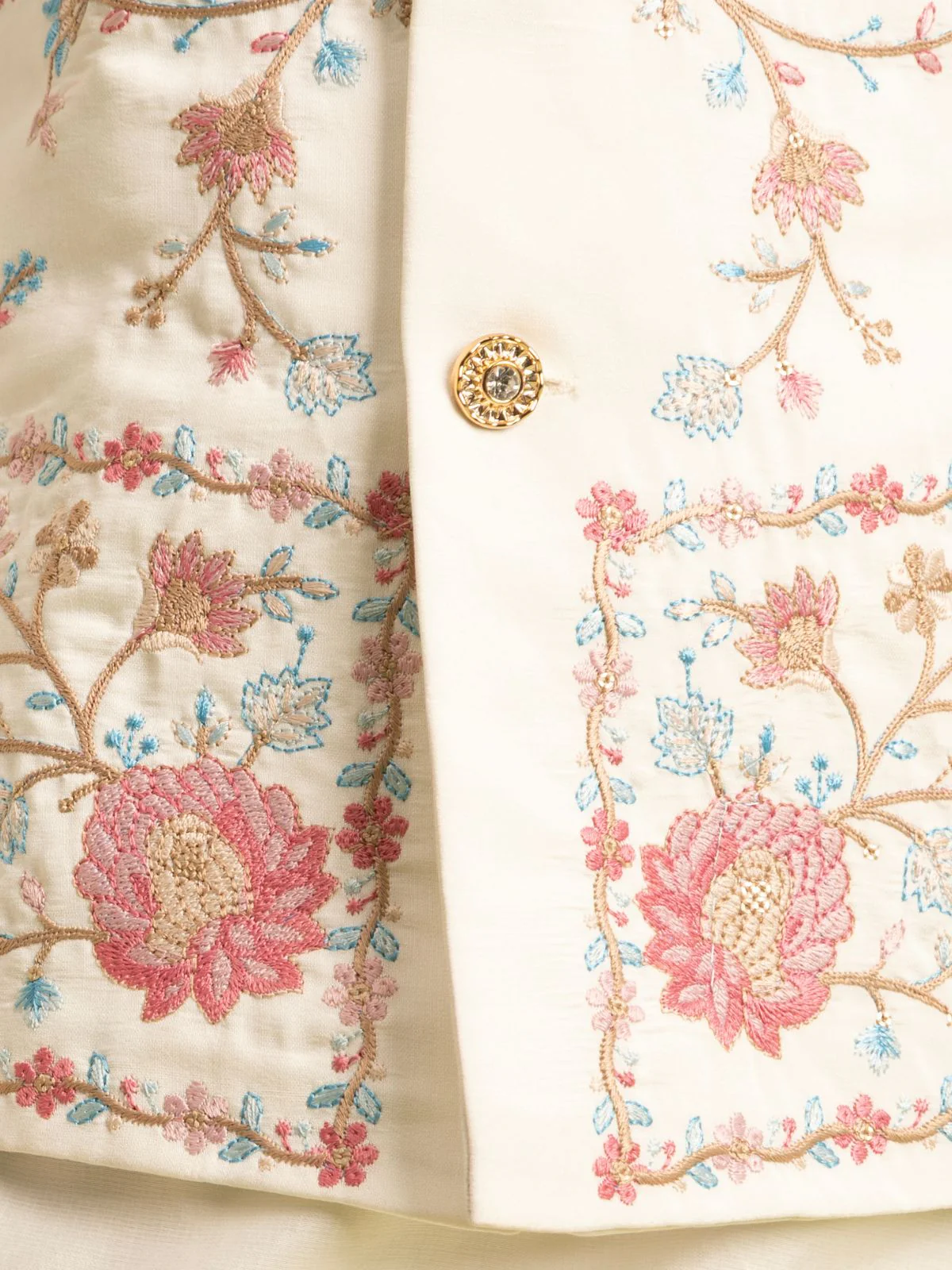 Odette White Viscose Silk Embroidered Stitched Kurta Set For Kids - Image 6