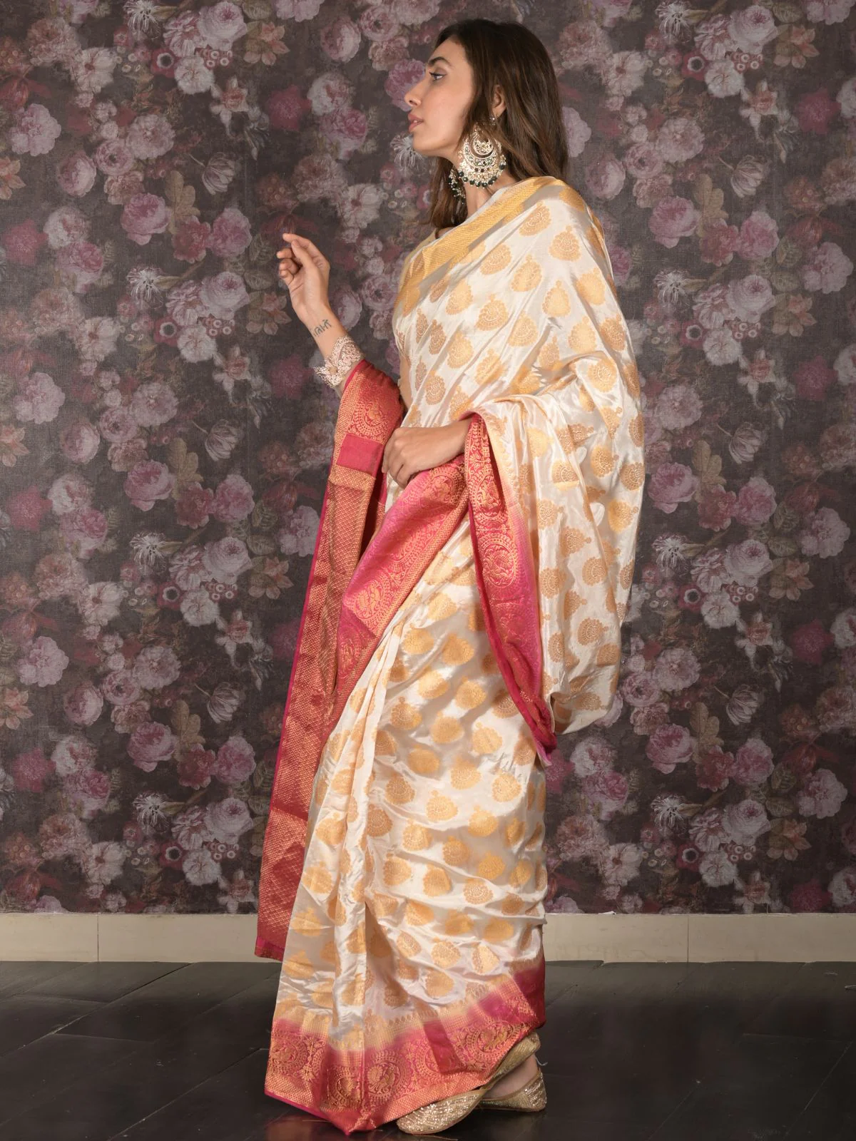 Odette White Woven Polyester Saree With Unstitched Blouse For Women - Image 2