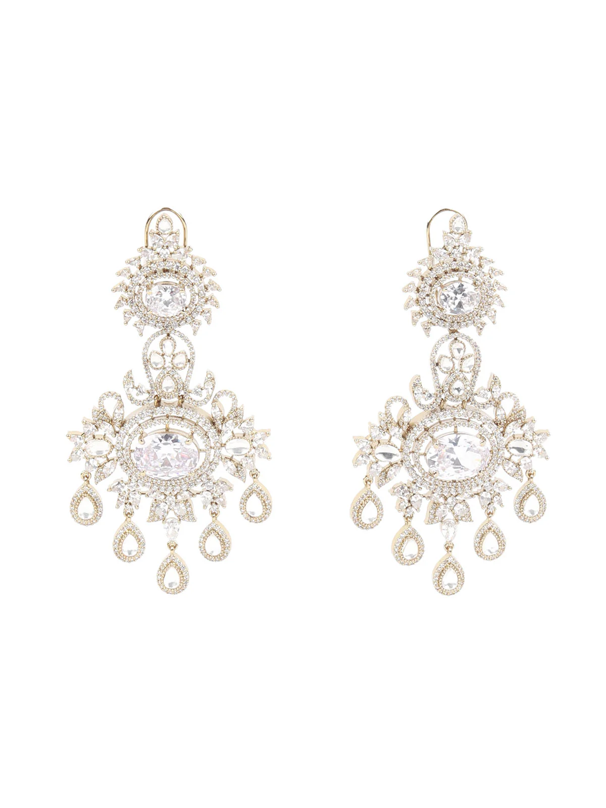 Odette White Zicron Gold Plated Dangler Earrings For Women - Image 3