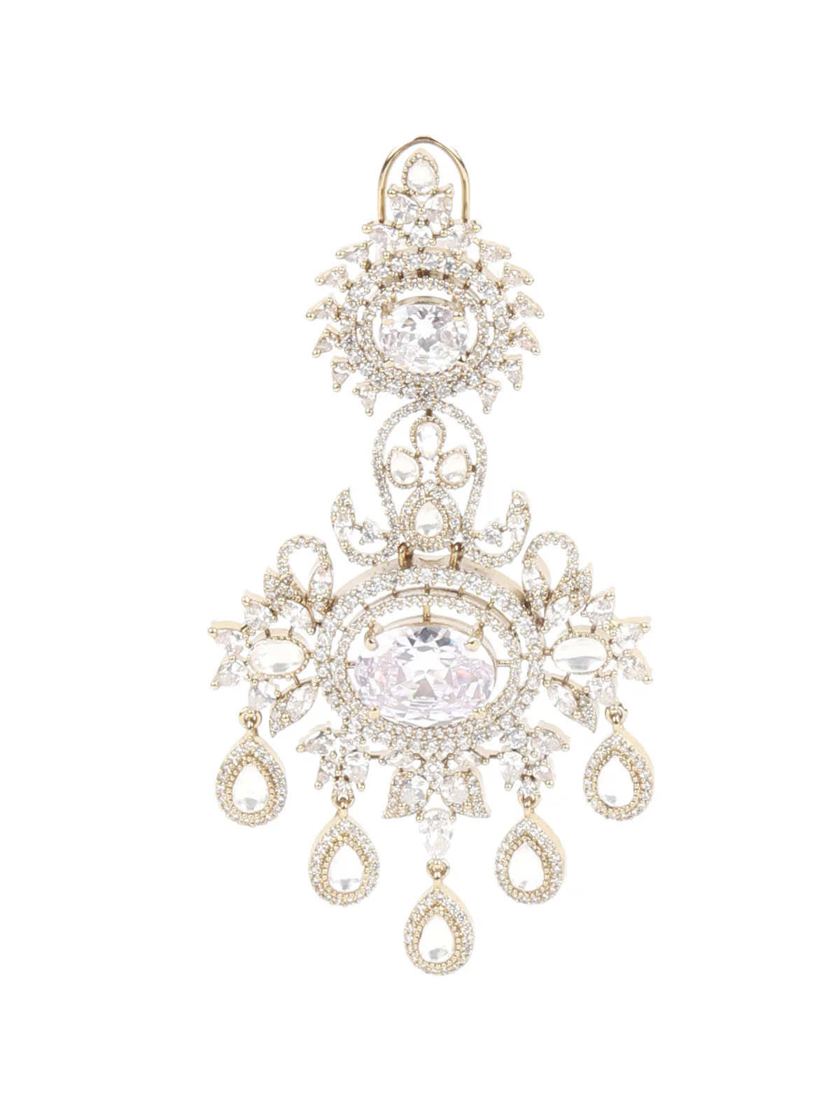 Odette White Zicron Gold Plated Dangler Earrings For Women - Image 4