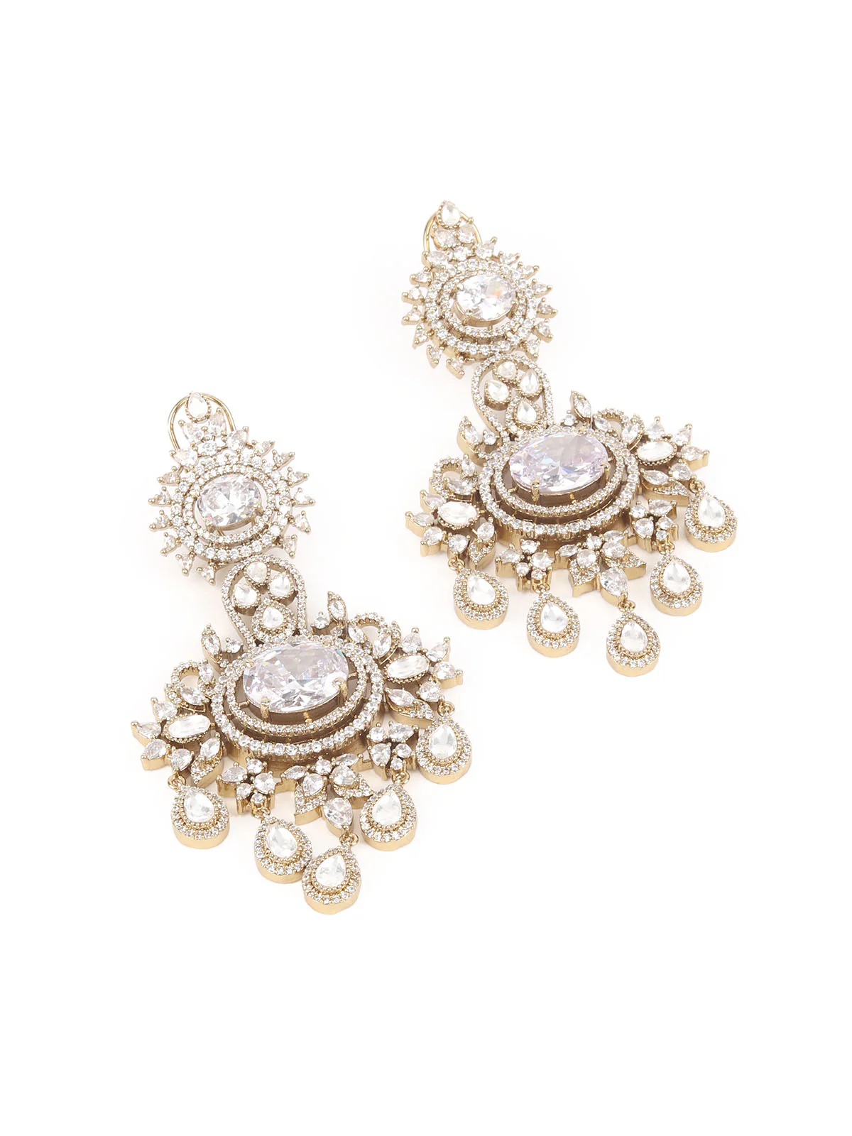 Odette White Zicron Gold Plated Dangler Earrings For Women - Image 5