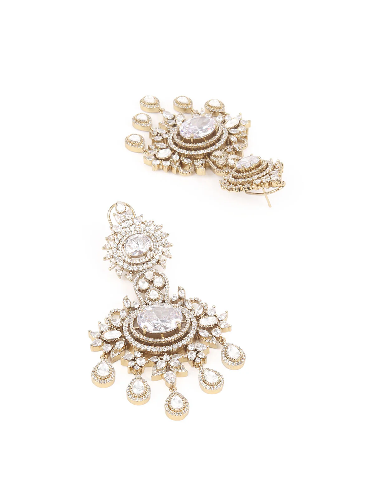 Odette White Zicron Gold Plated Dangler Earrings For Women - Image 6