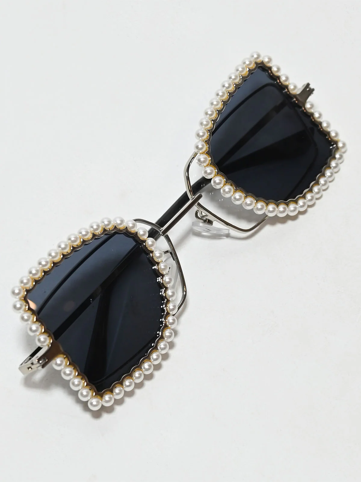 Odette White Zink Alloy Embellished Sunglasses For Women - Image 2