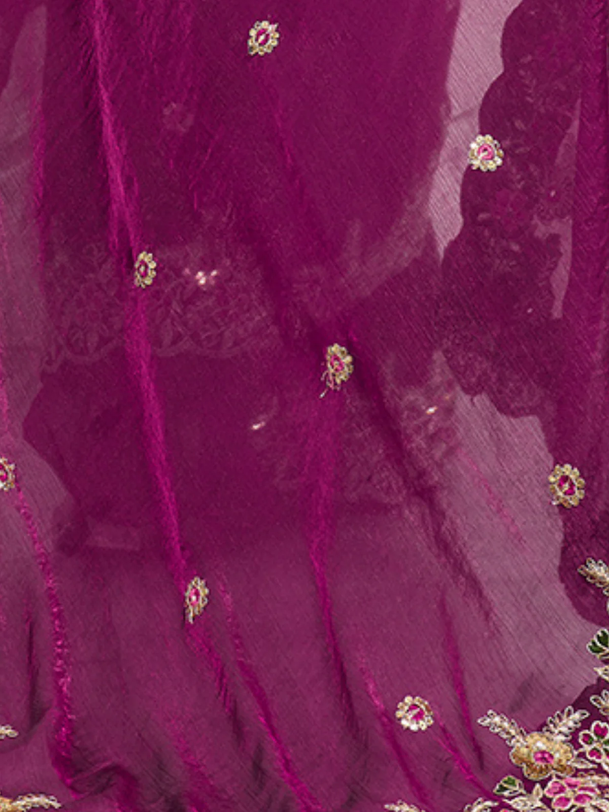 Odette Wine Chiffon Embroidered Saree For Women - Image 5