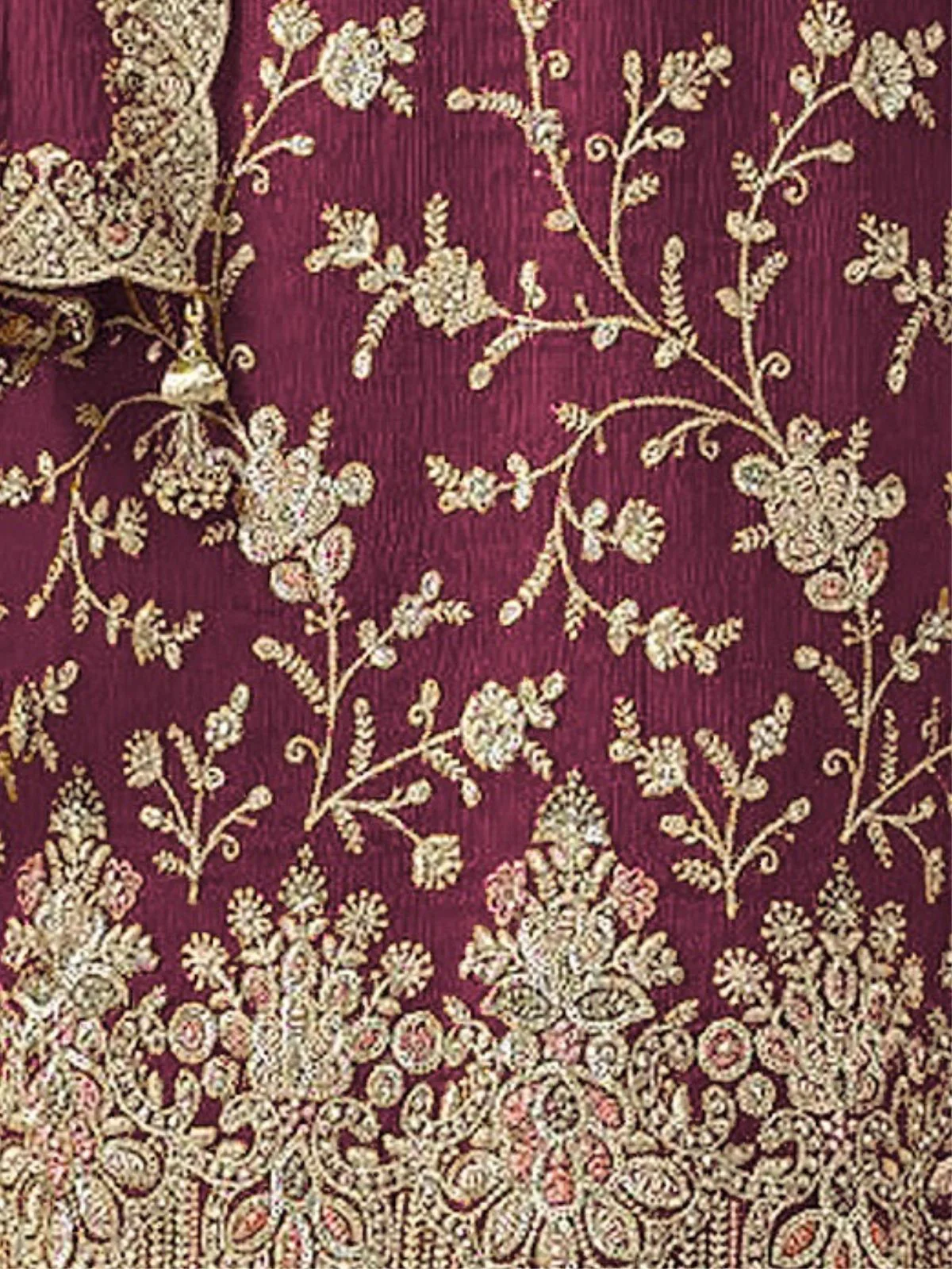 Odette Wine Chinon Embroidered Semi-Stitched Kurta Set For Women - Image 3