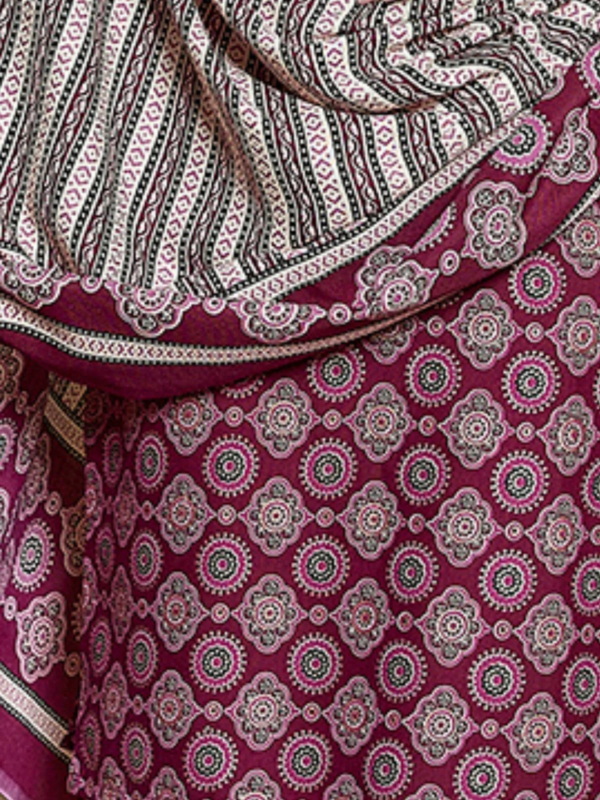 Odette Wine Cotton Blend Printed Stiched Kurta Set For Women - Image 5