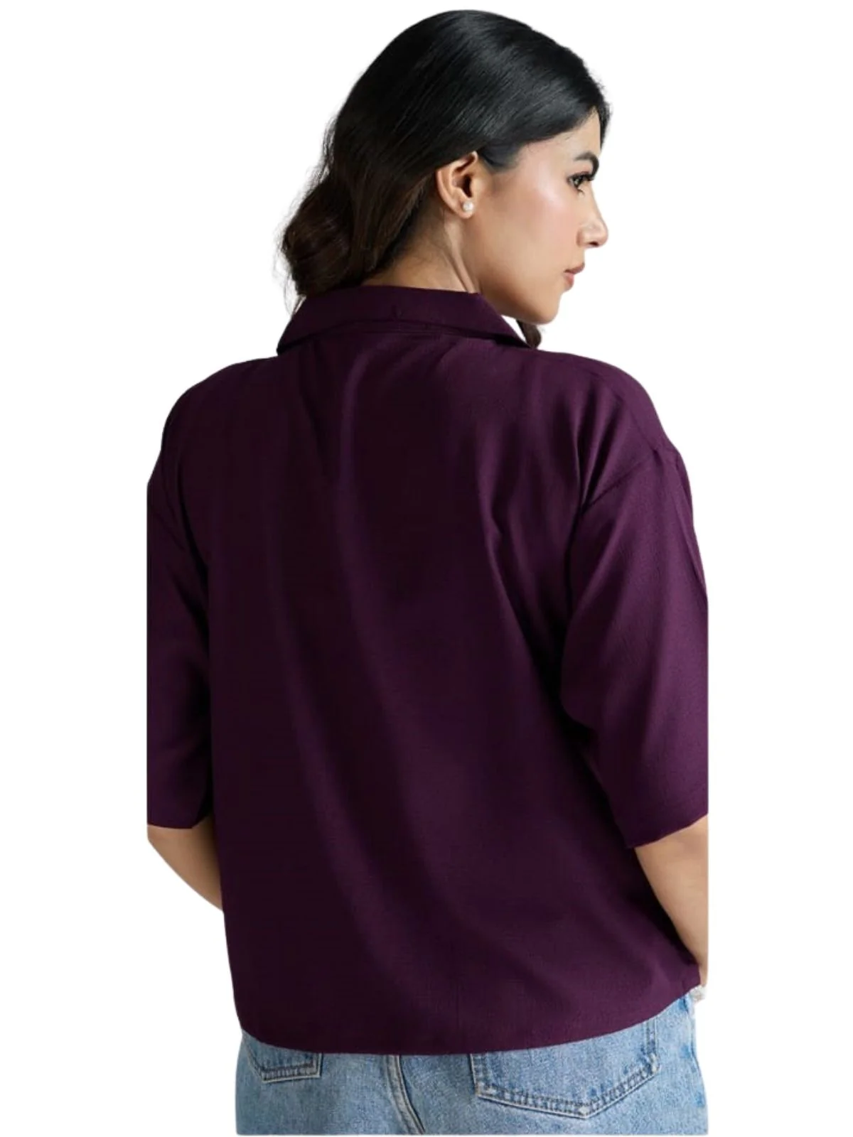 Odette Wine Cotton Blend Solid Shirt For Women - Image 3