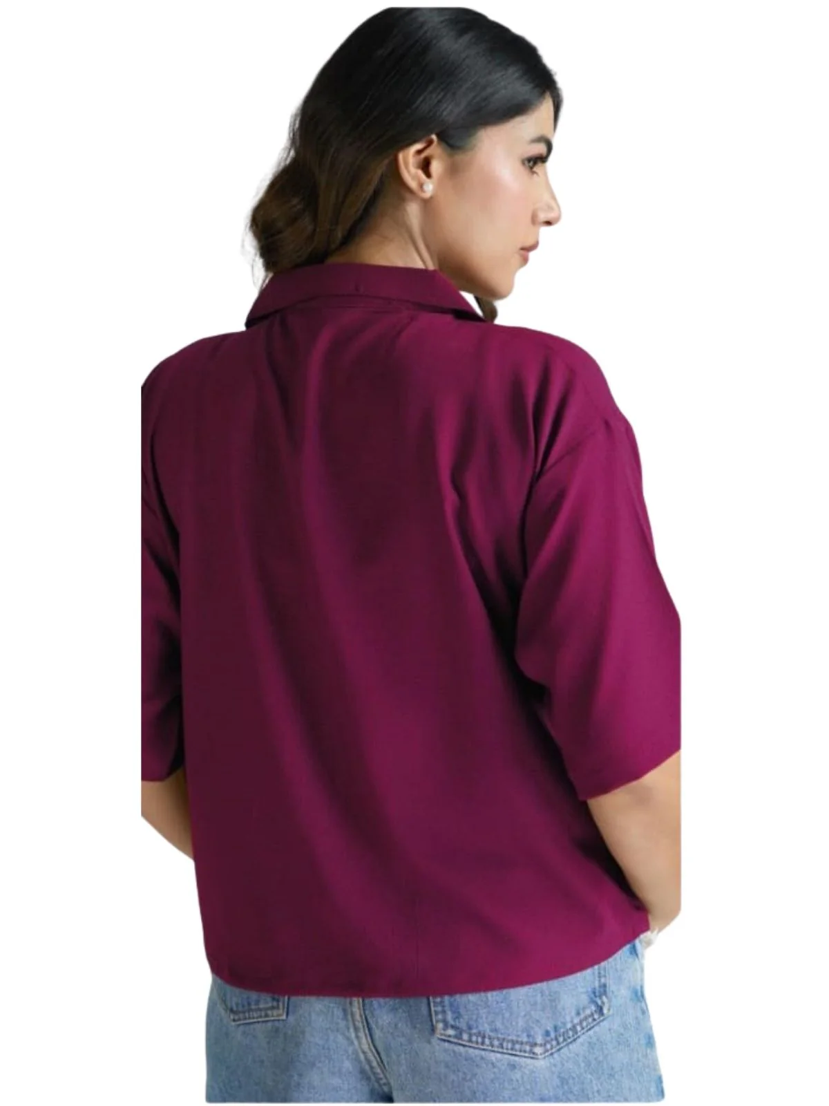 Odette Wine Cotton Blend Solid Shirt For Women - Image 3