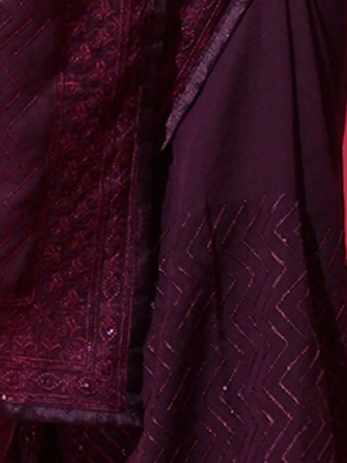 Odette Wine Embellished Georgette Saree With Unstitched Blouse For Women - Image 8