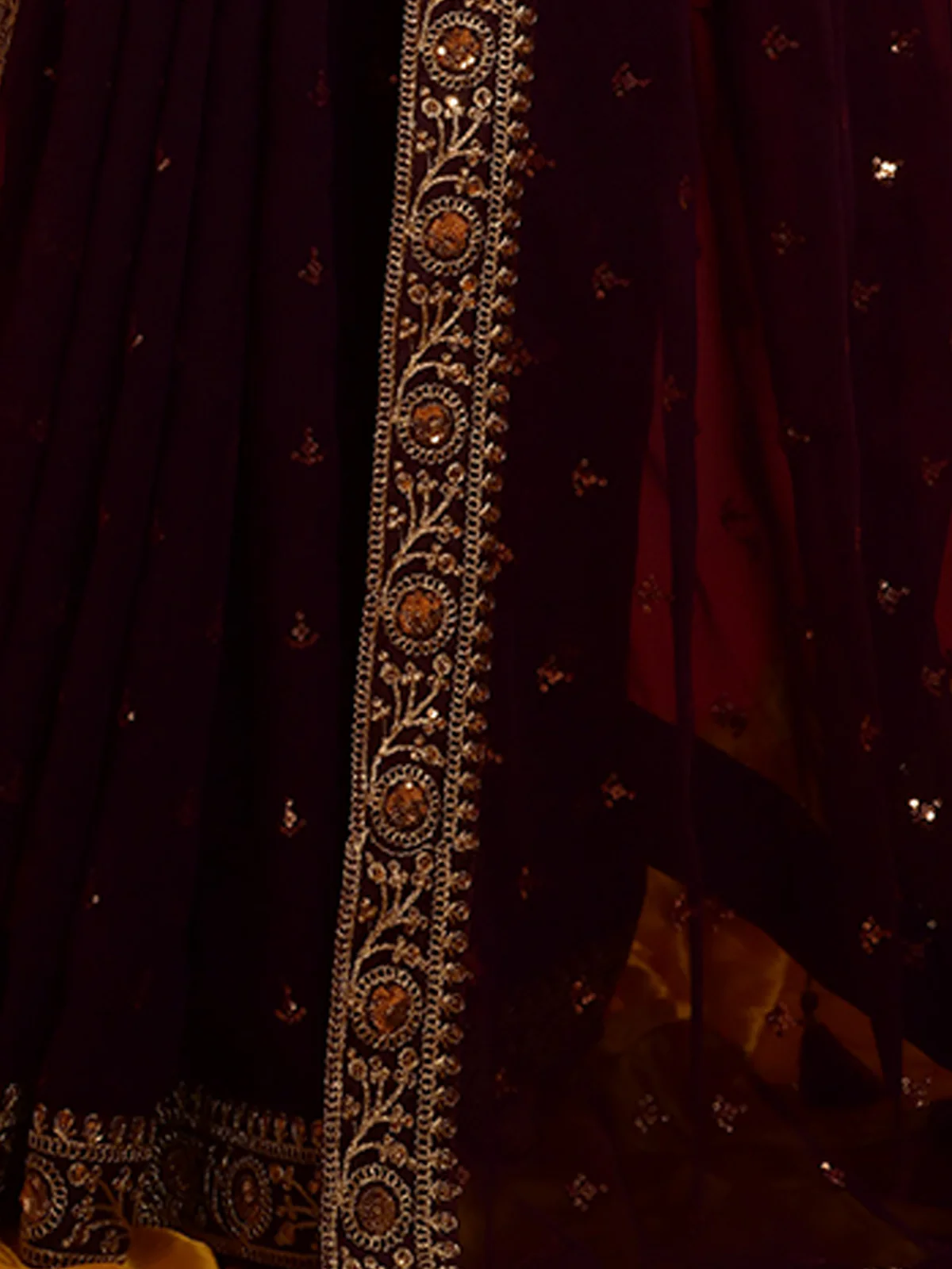 Odette Wine Embroidered Georgette Saree With Unstitched Blouse For Women - Image 7