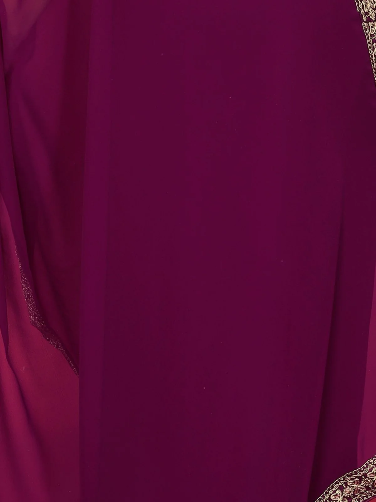 Odette Wine Georgette Embellished Saree For Women - Image 5