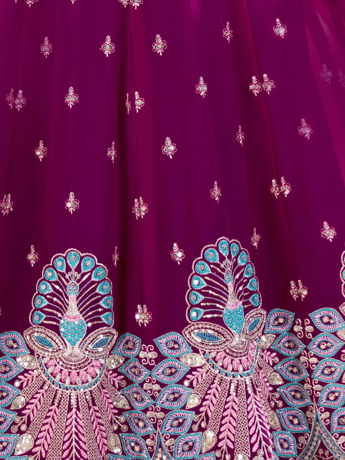 Odette Wine Georgette Embellished Semi Stitched Lehenga For Women - Image 5