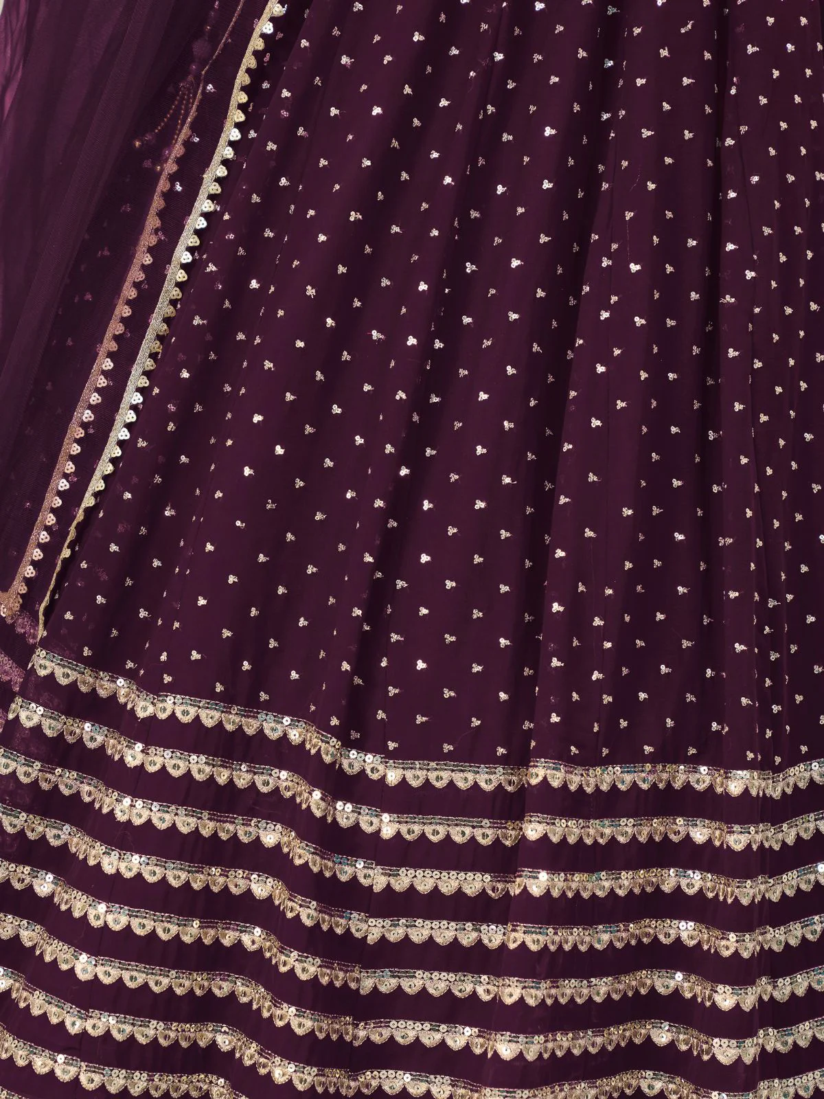 Odette Wine Georgette Embellished Semi Stitched Lehenga With Unstitched Blouse For Women - Image 7