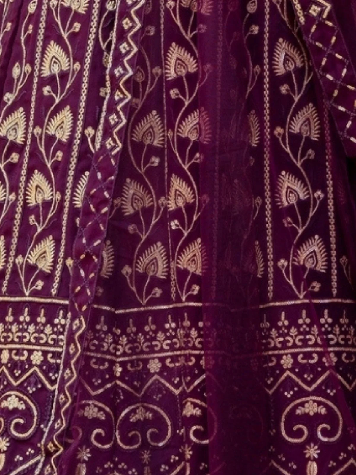 Odette Wine Georgette Embroidered Lehenga For Women - Image 5