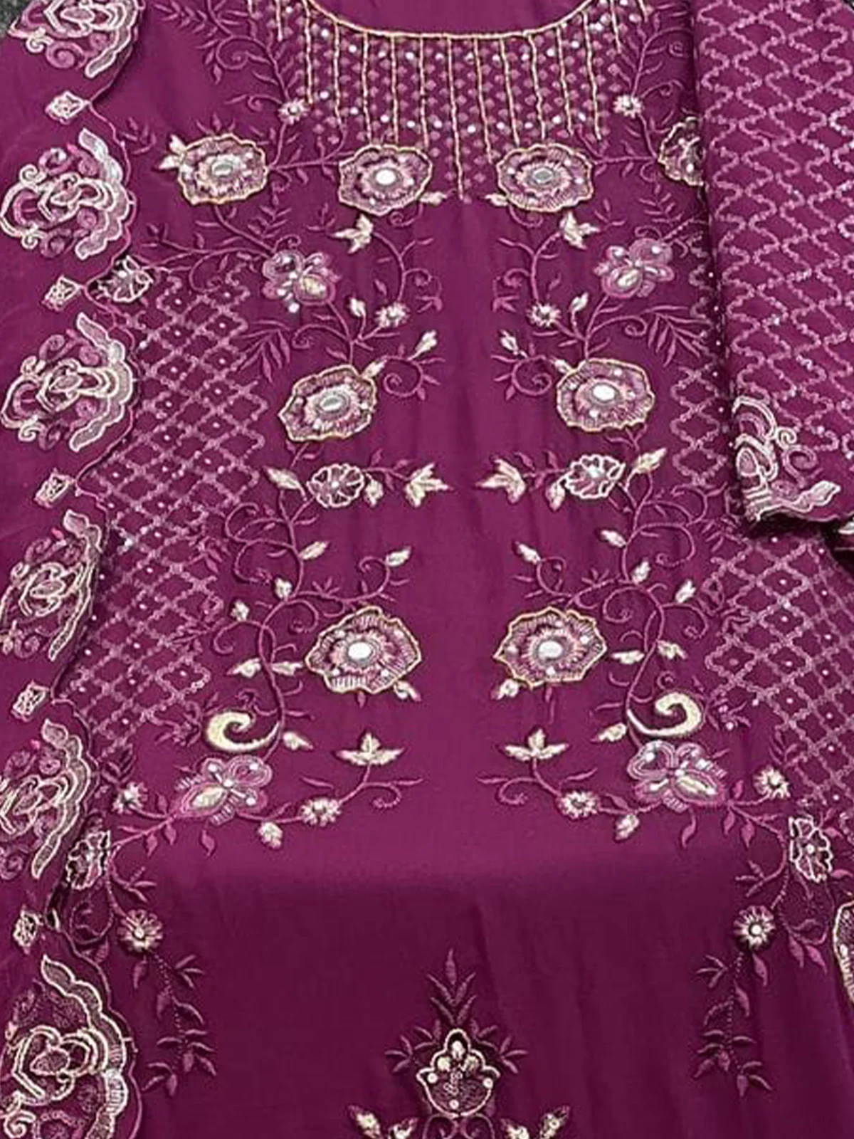 Odette Dark Purple Georgette Embroidered Semi stitched Kurta Set For Women - Image 3