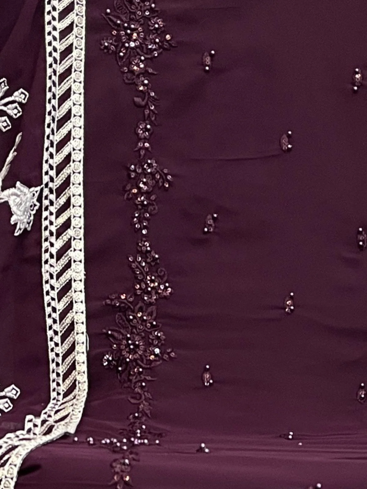 Odette Wine Georgette Embroidered Semi-Stitched Kurta Set For Women - Image 3