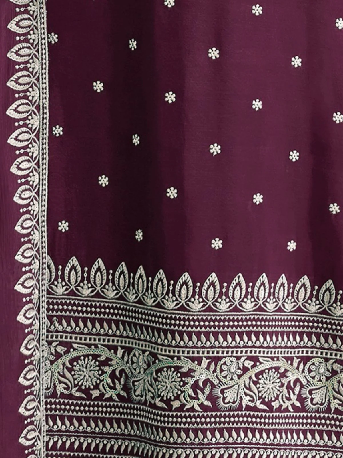 Odette Wine Georgette Embroidered Semi-Stitched Kurta Set For Women - Image 3