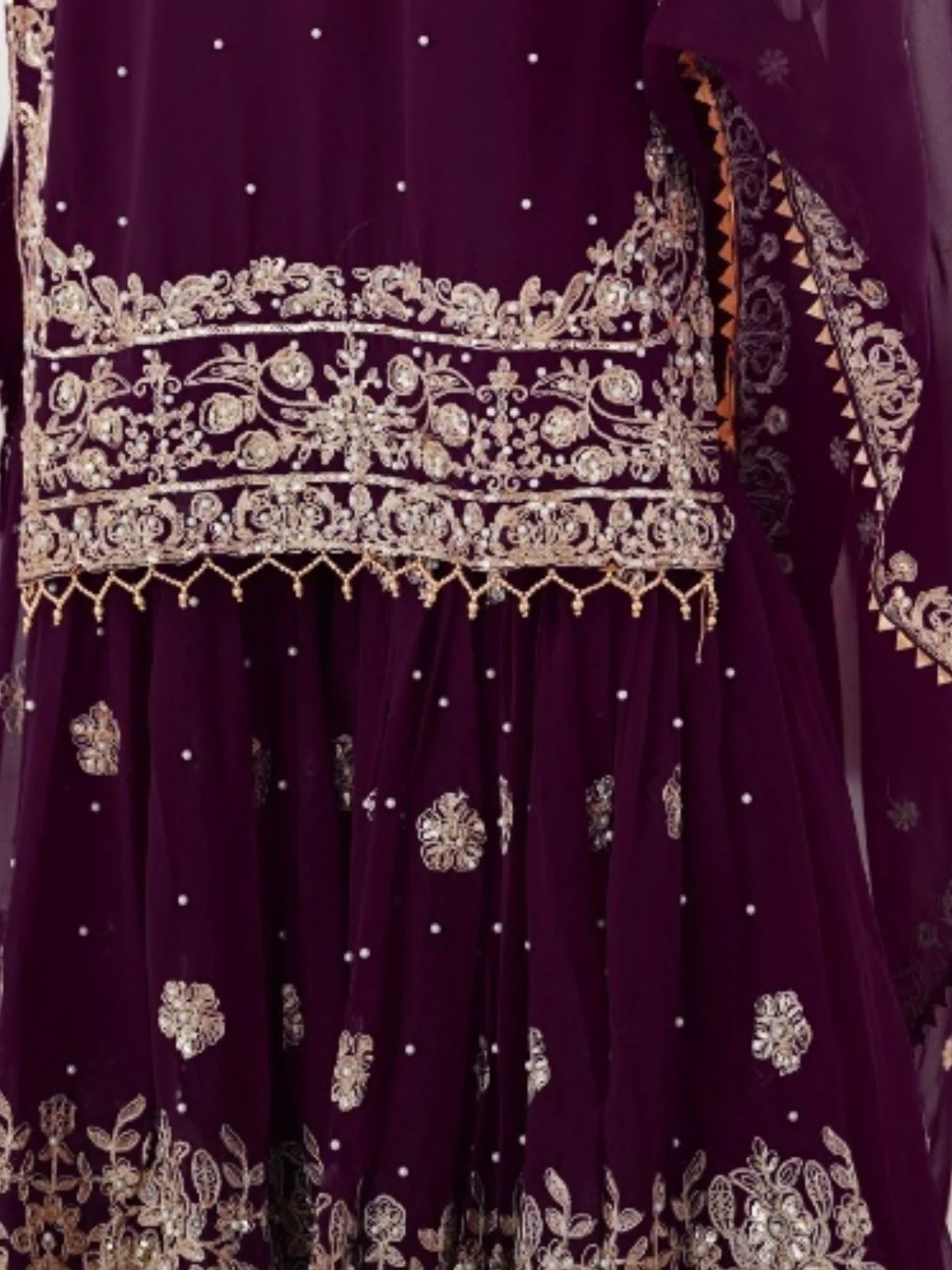 Odette Wine Georgette Embroidered Stitched Kurta Set For Women - Image 7