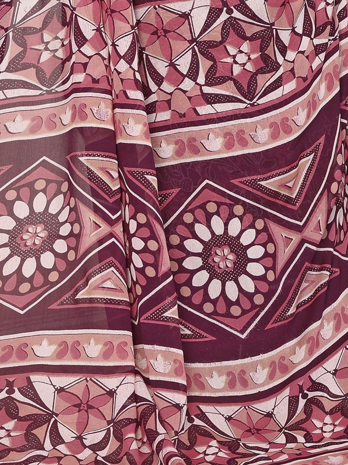 Odette Wine Georgette Printed Saree For Women - Image 5