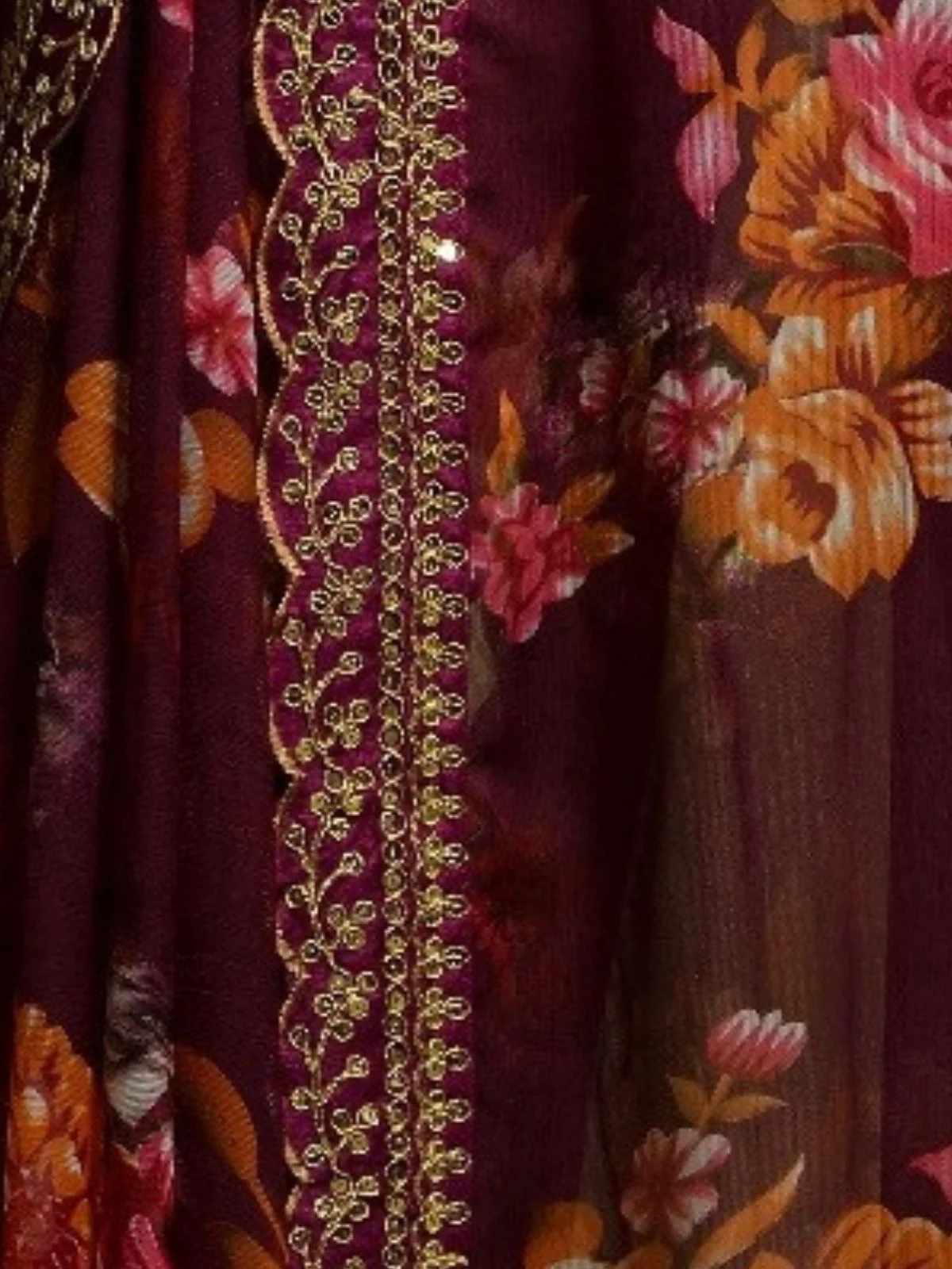 Odette Wine Georgette Printed Saree For Women - Image 3