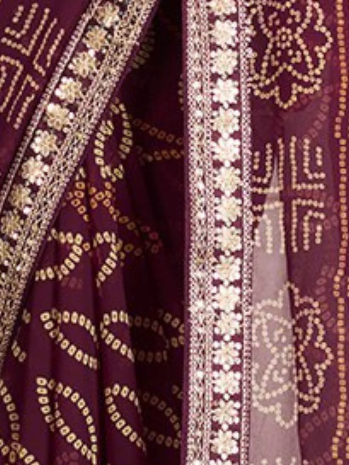 Odette Wine Georgette Printed Saree For Women - Image 3