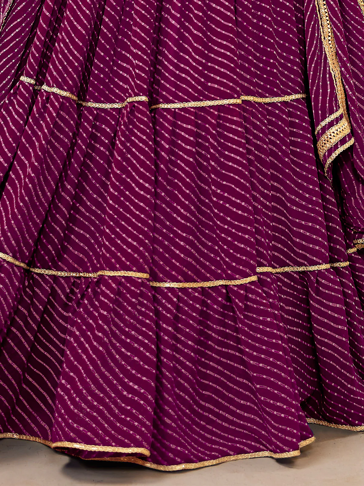Odette Wine Georgette Printed Semi Stitched Lehenga With Unstitched Blouse For Women - Image 5