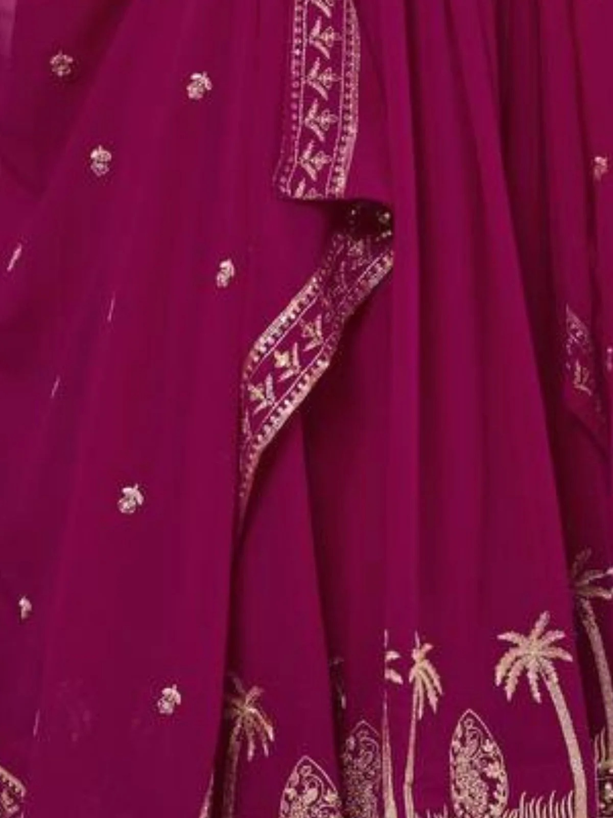 Odette Wine Georgette Solid Stitched Kurta Set For Women - Image 5