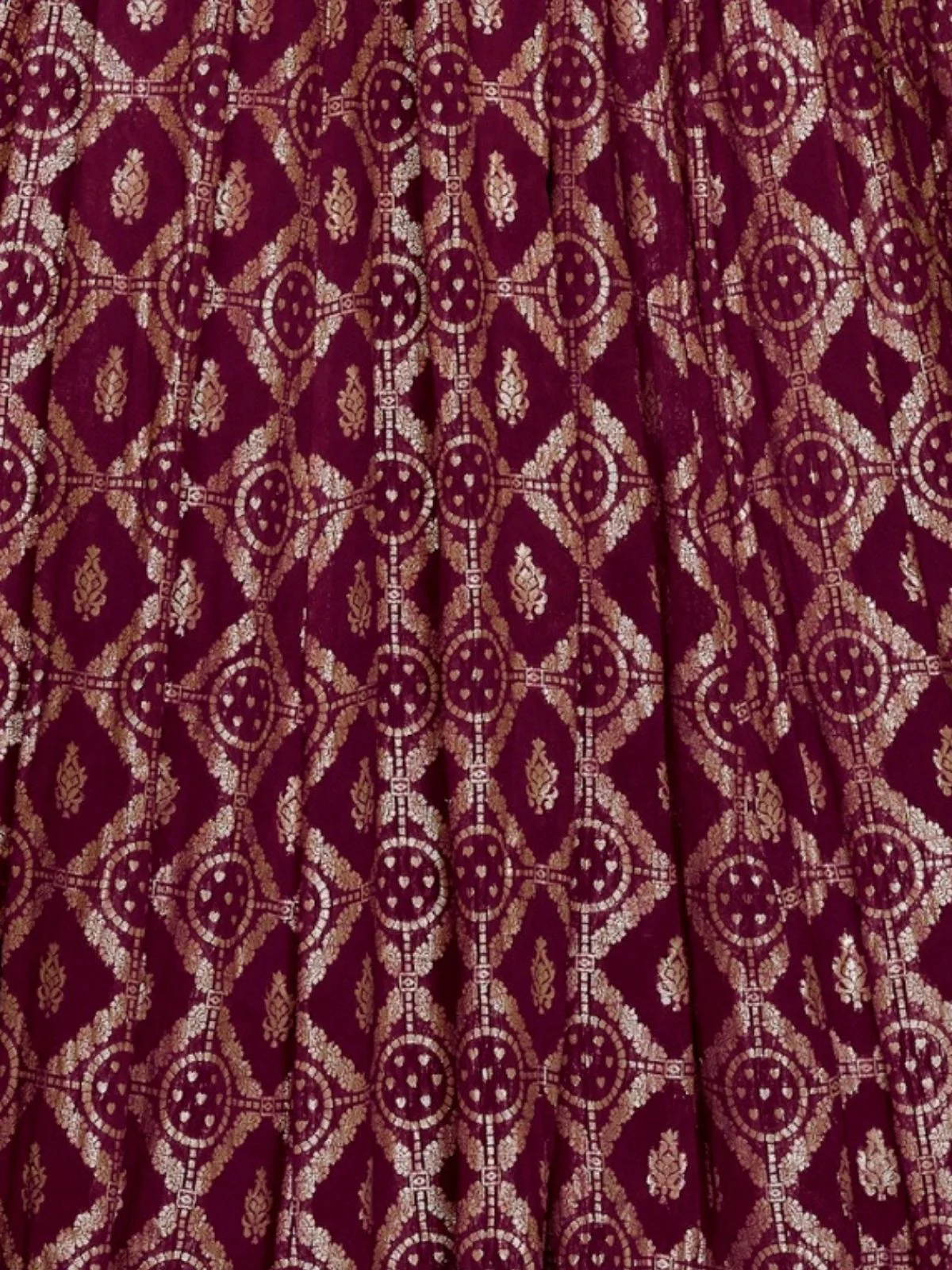 Odette Wine Jacquard Embroidered Semi Stitched Kurta With Dupatta For Women - Image 4
