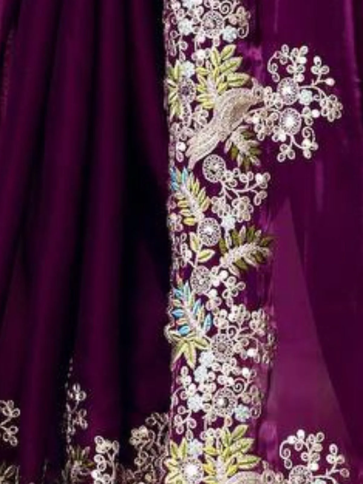 Odette Wine Jimmy Choo Embellished Saree For Women - Image 4