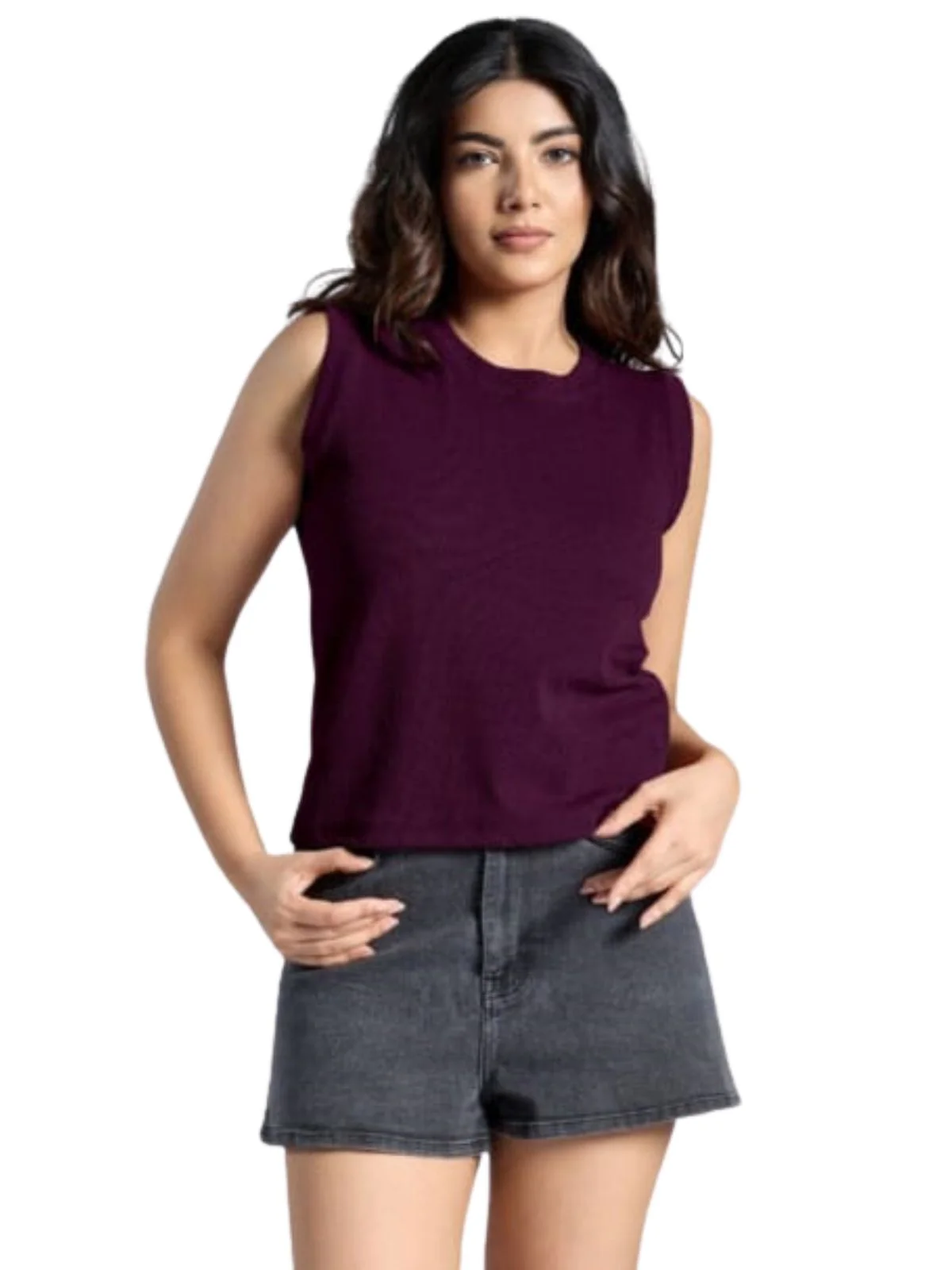 Odette Wine Knited Solid Top For Women - Image 2