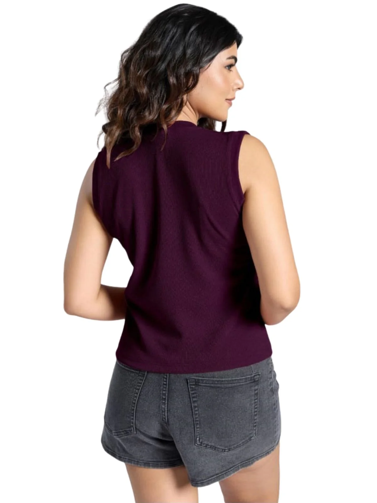 Odette Wine Knited Solid Top For Women - Image 3