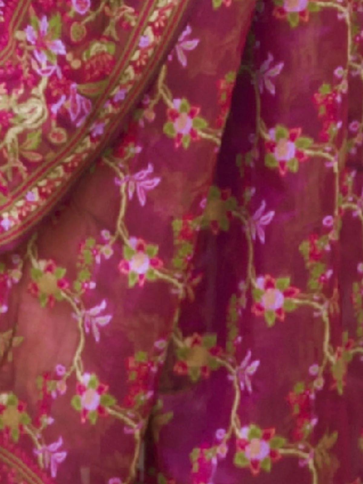 Odette Wine Organza Woven Saree With Unstitched Blouse For Women - Image 3