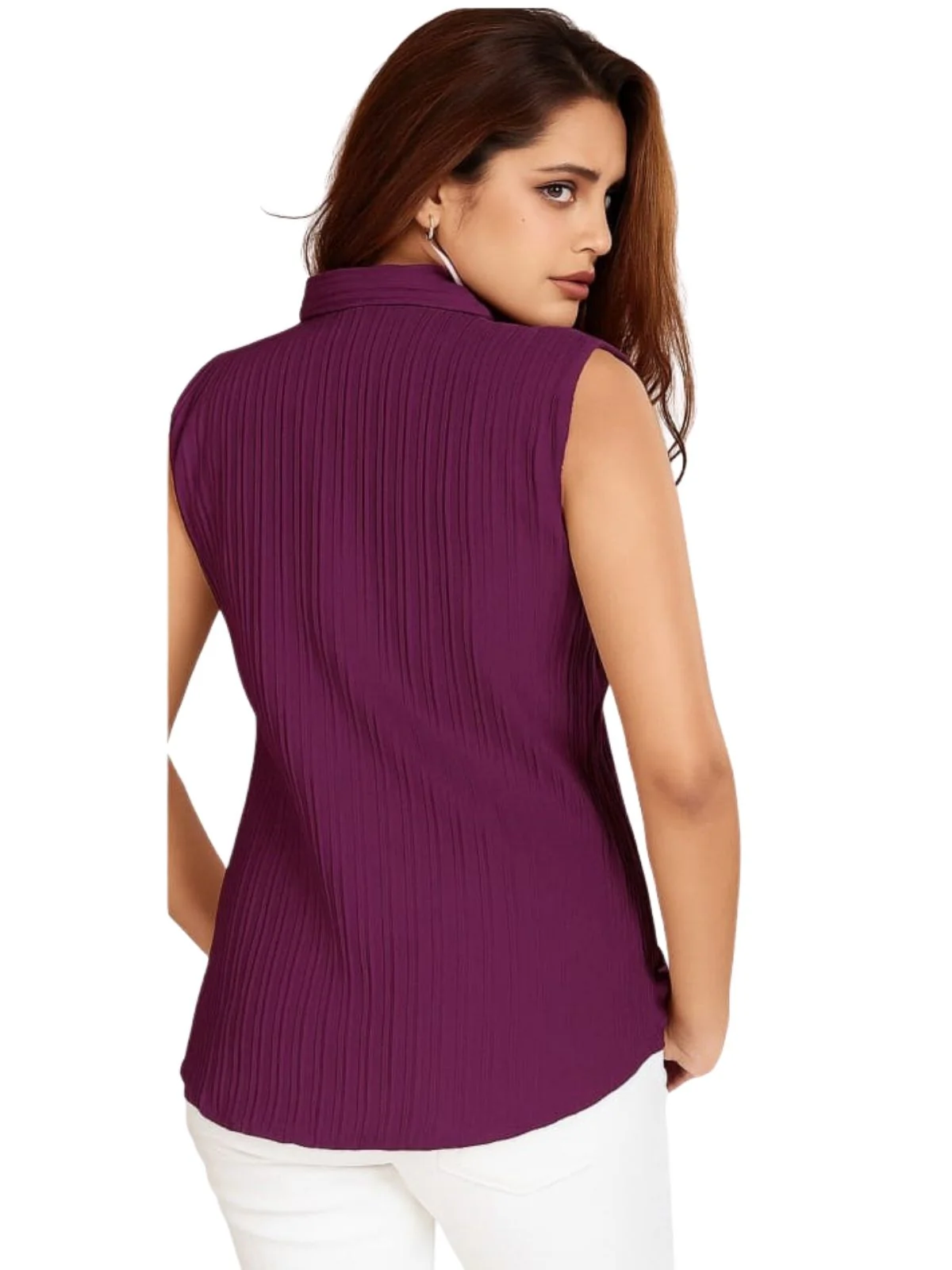 Odette Wine Poly Cotton Solid Shirt For Women - Image 3