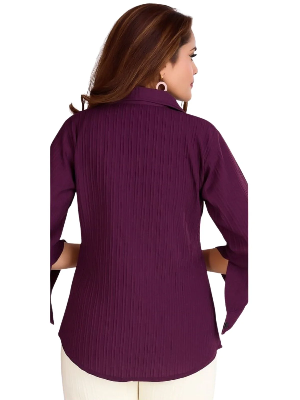 Odette Wine Poly Cotton Solid Shirt For Women - Image 3