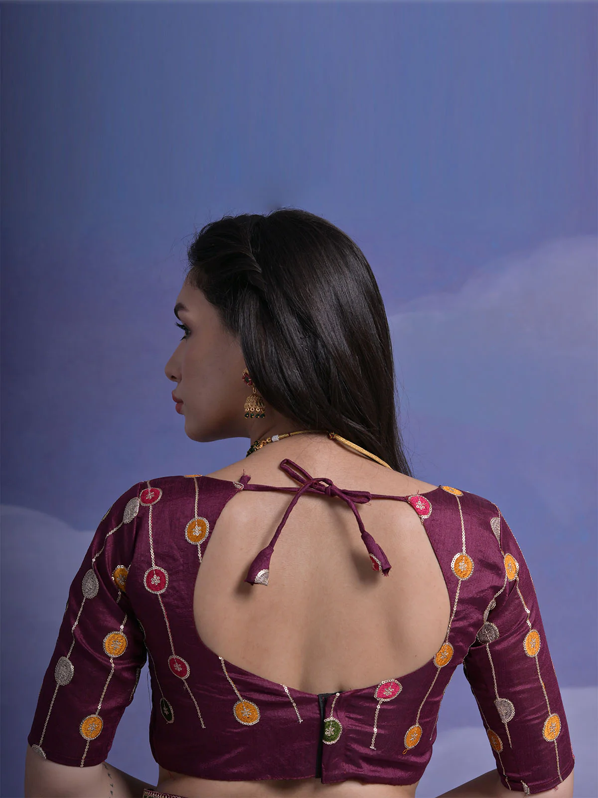 Odette Wine Printed Georgette Saree With Unstitched Blouse For Women - Image 7