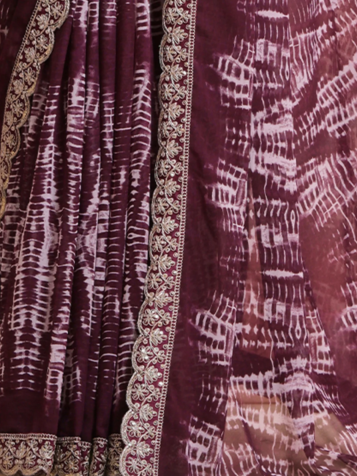 Odette Wine Printed Georgette Saree With Unstitched Blouse For Women - Image 8
