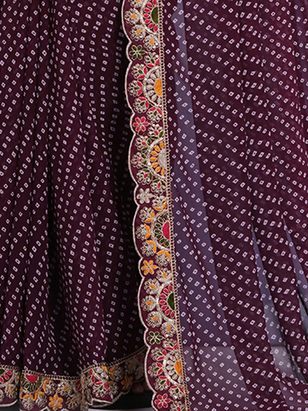 Odette Wine Printed Georgette Saree With Unstitched Blouse For Women - Image 8