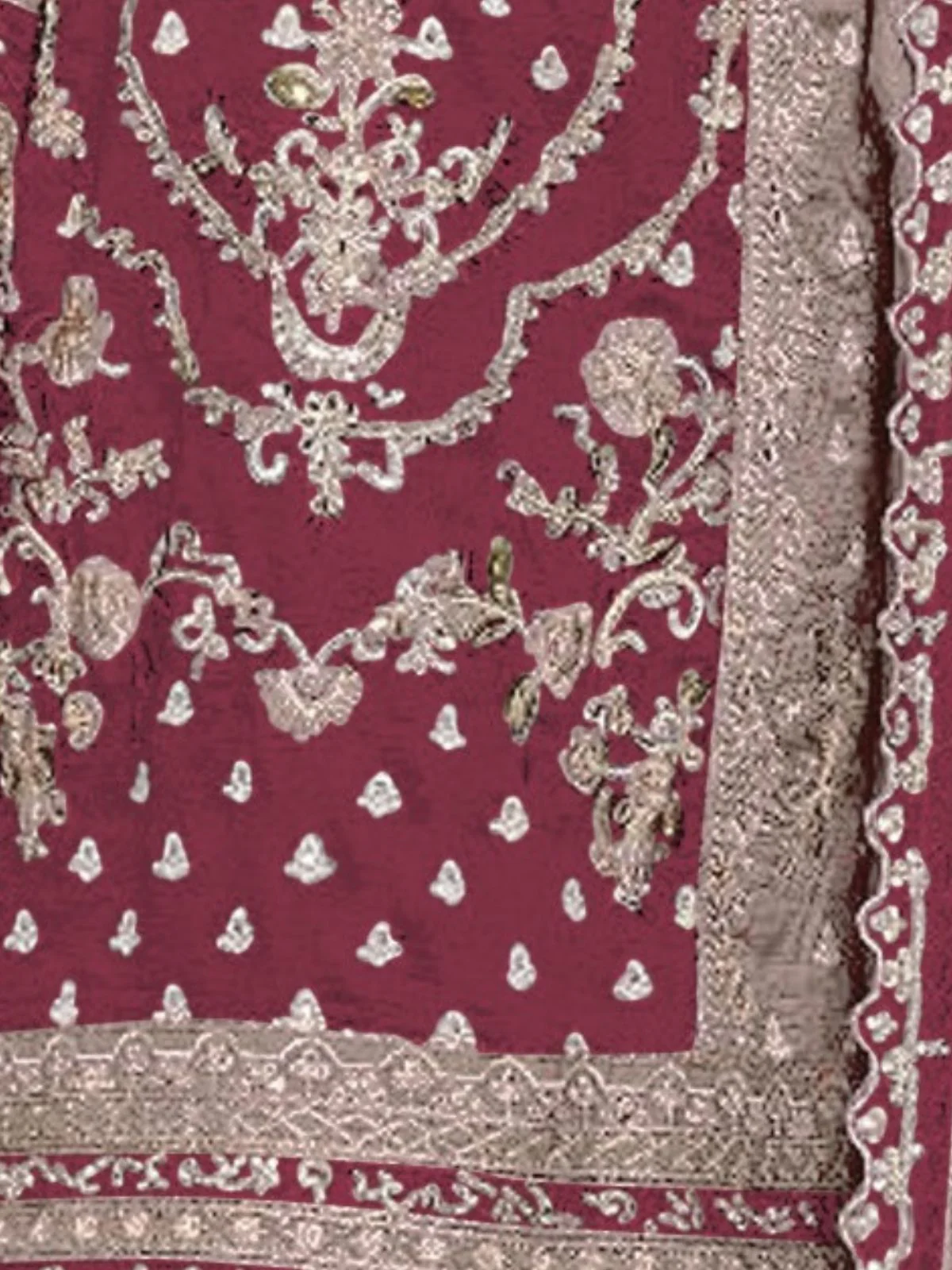 Odette Wine Silk Blend Embroidered Semi-Stitched Kurta Set For Women - Image 3