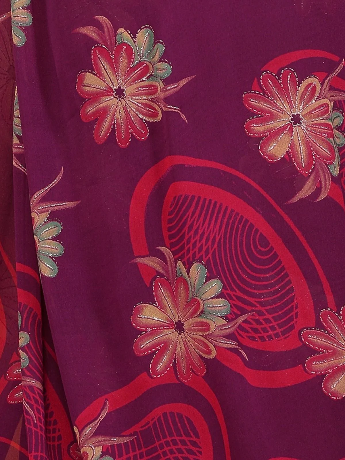 Odette Wine Silk Blend Floral Print Saree For Women - Image 5
