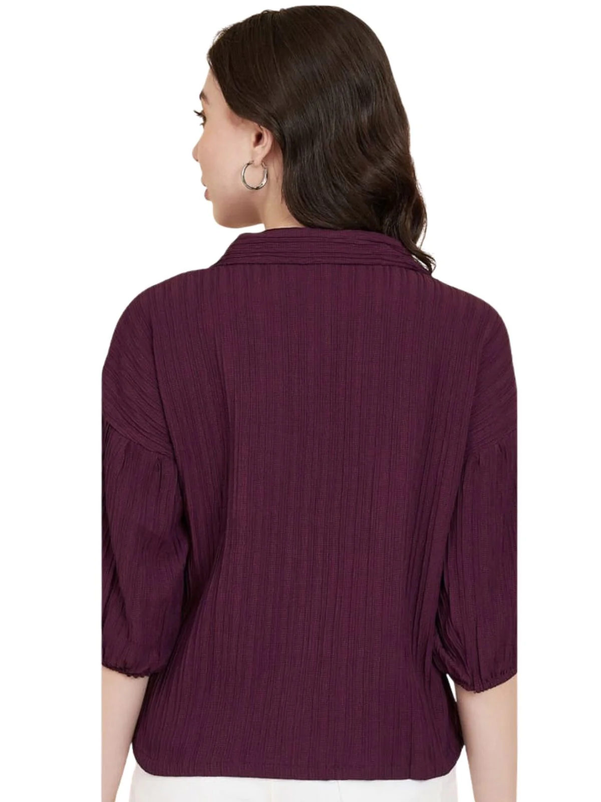 Odette Wine Sugarcane Solid Shirt For Women - Image 3