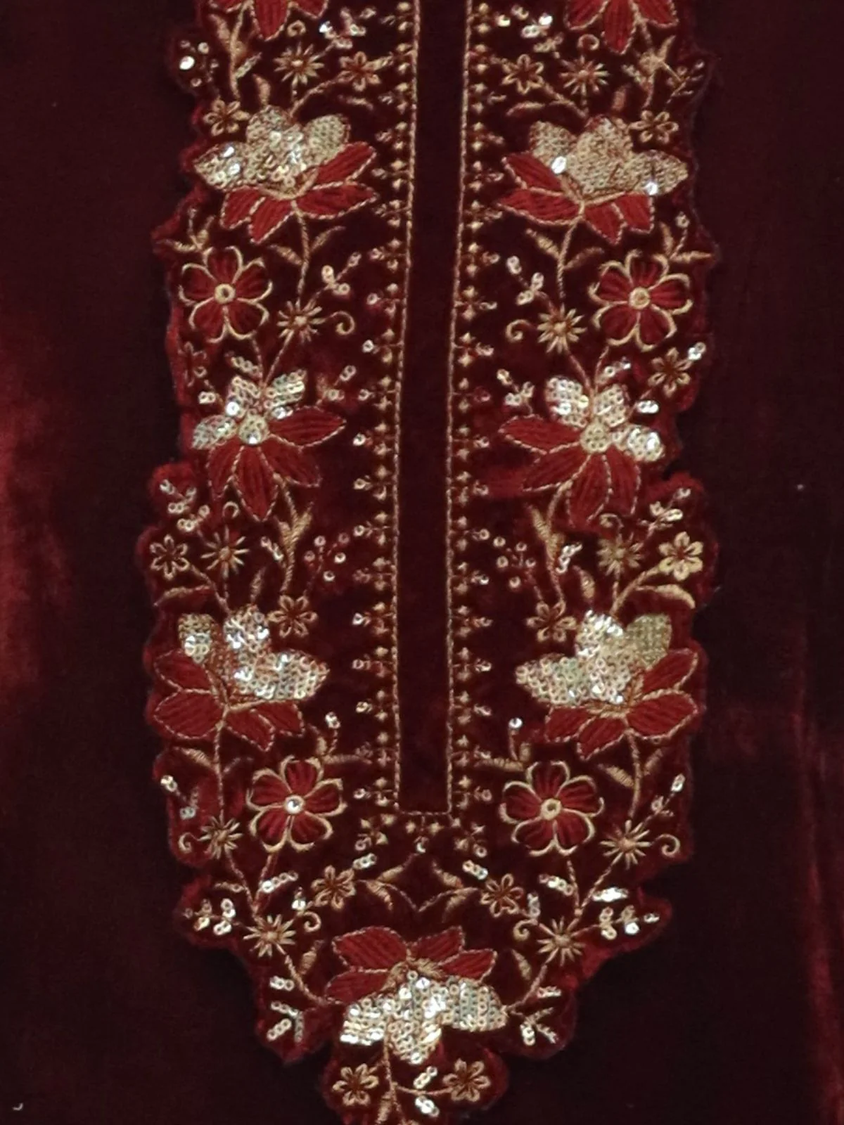 Odette Wine Velvet Embroidery Semi-Stitched Kurta Set For Women - Image 3