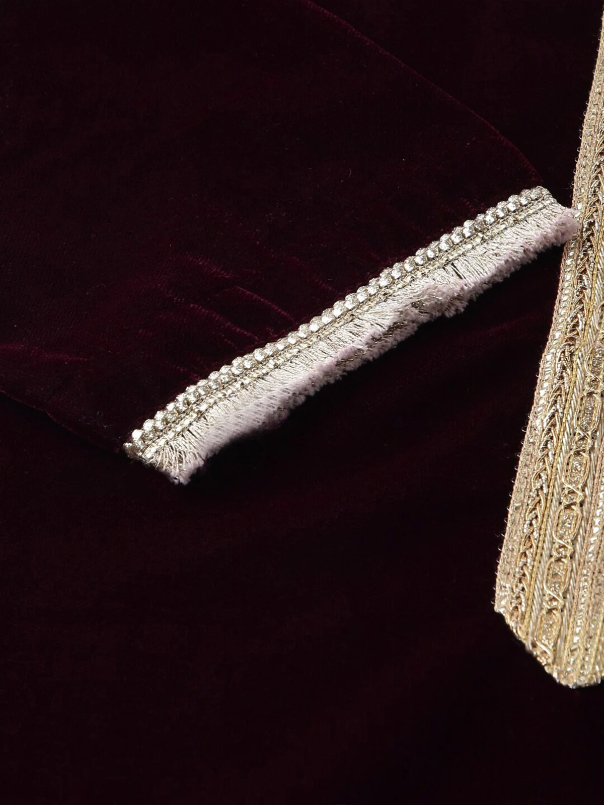Odette Wine Velvet Embellished  Stitched Kurta Set For Women - Image 6