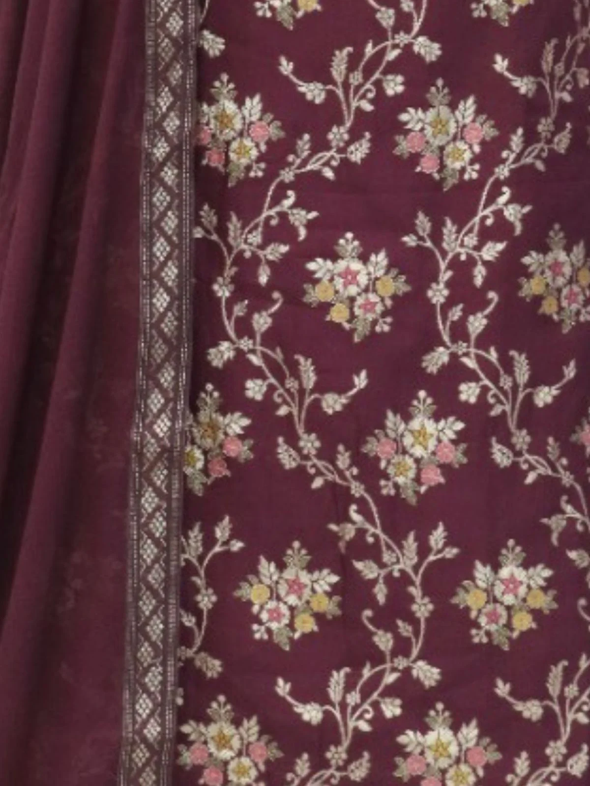 Odette Wine Viscose Embroidered Semi-Stitched Kurta Set For Women - Image 3