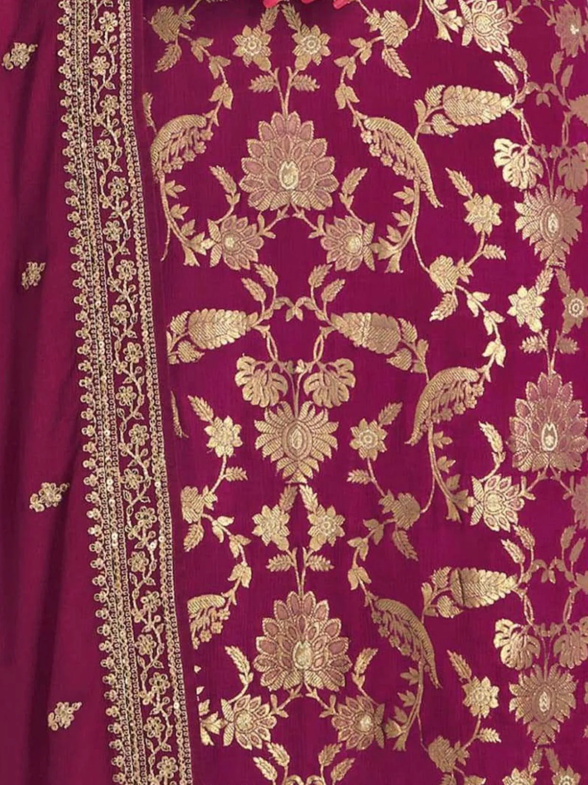 Odette Wine Viscose Rayon Embroidered Semi-Stitched Kurta Set For Women - Image 3
